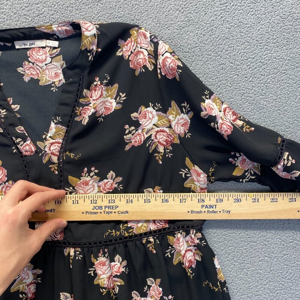 MI AMI Womens Babydoll Top Size M Blouse,Black Floral,V Neck,Preppy,Casual - Picture 4 of 9